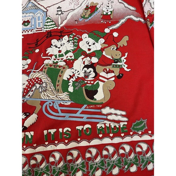 VINTAGE VKC 1991 Nutcracker Puff Paint Panda Christmas Sweatshirt Red Ugly Bear - Picture 2 of 11